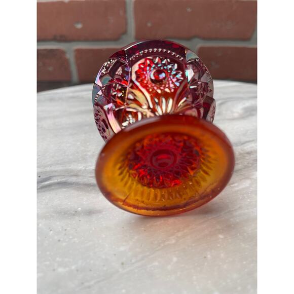Fenton Style Ruby Red Carnival Glass Daisy Button Toothpick Holder 3" Votive - Picture 6 of 6